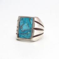 Vintage Navajo Cast Silver Men's Ring w/Turquoise  c.1965～