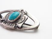 Atq 卍 Stamped T-bird Applique Small Pin w/Turquoise  c.1930