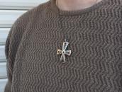 Old Navajo Chip Inlay Iron Cross Fob Silver Necklace c.1975～