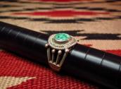 Antique Navajo Drilled Turquoise Silver Ring  c.1925～