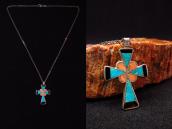 Vintage Zuni Channel Inlay Cross Fob Silver Necklace  c.1950