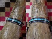 Vintage Zuni or Navajo Turquoise Inlay Silver Cuff  c.1945～
