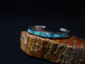 Vtg Zuni Green Turquoise Inlay Narrow Cuff Bracelet  c.1960