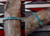 Vtg Zuni Green Turquoise Inlay Narrow Cuff Bracelet  c.1960