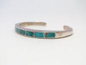 Vtg Zuni Green Turquoise Inlay Narrow Cuff Bracelet  c.1960