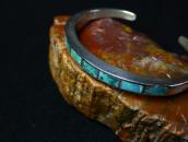 Vtg Zuni Green Turquoise Inlay Narrow Cuff Bracelet  c.1960