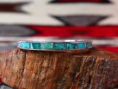 Vtg Zuni Green Turquoise Inlay Narrow Cuff Bracelet  c.1960