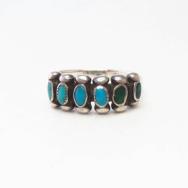 Vinatge Zuni Turquoise & Silver Drops Row Worn Ring  c.1955～