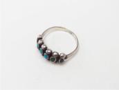 Vinatge Zuni Turquoise & Silver Drops Row Worn Ring  c.1955～
