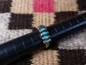 Vinatge Zuni Turquoise & Silver Drops Row Worn Ring  c.1955～
