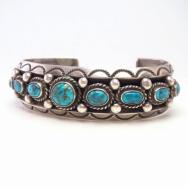 Vintage Navajo High Grade Lone Mt. Turquoise Row Cuff c.1950