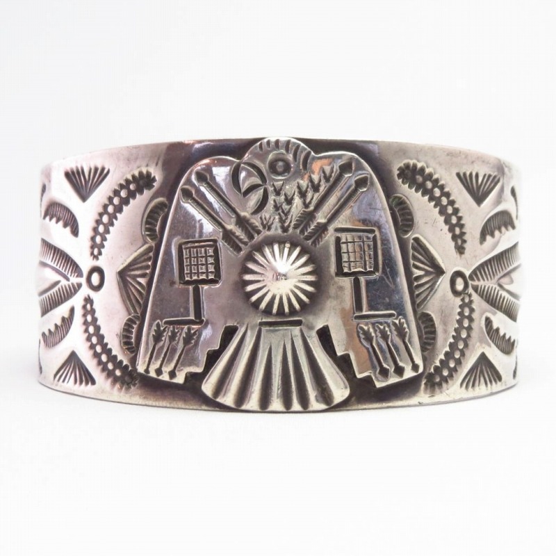 Antique Thunderbird Applique Ingot Silver Wide Cuff  c.1920～