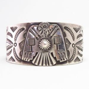 Antique Thunderbird Applique Ingot Silver Wide Cuff  c.1920～