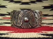 Antique Thunderbird Applique Ingot Silver Wide Cuff  c.1920～