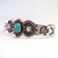Atq 卍 Thunderbird Stamped Silver Cuff Bracelet w/TQ  c.1920～