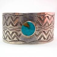 Antique Navajo Wide Stamped Silver Cuff w/TQ  c.1940～