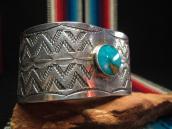 Antique Navajo Wide Stamped Silver Cuff w/TQ  c.1940～
