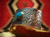 Antique Navajo Wide Stamped Silver Cuff w/TQ  c.1940～