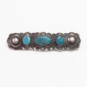 Atq Navajo Hi-Grade Turquoise Row Ingot Silver Pin c.1930～