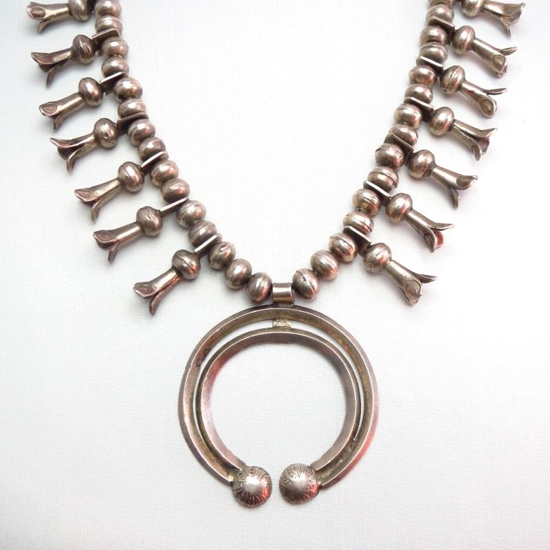 Vintage Stamped Silver Squash Blossom Naja Necklace  c.1950