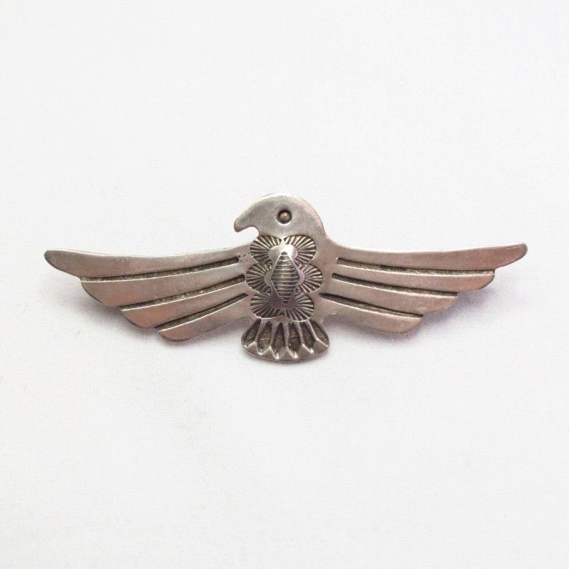 Antique Repoused & Stamped Silver Thunderbird Pin  c.1930～