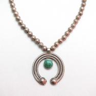 Antique Bench Made Silver Bead Necklace w/Small Naja  c.1940