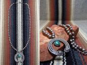 Antique Bench Made Silver Bead Necklace w/Small Naja  c.1940