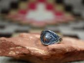 Antique Navajo Concho Repoused & T-bird Stamped Ring c.1930～