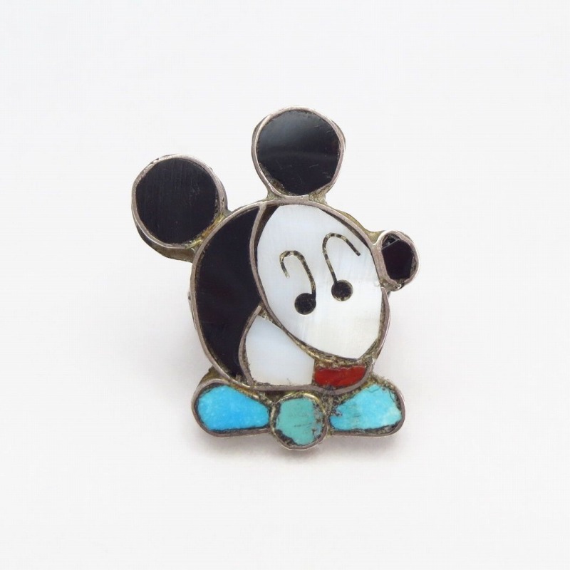 Vtg Zuni Multi-Stone Inlay 『Mickey』 Face Small Ring  c.1965～