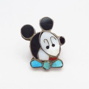 Vtg Zuni Multi-Stone Inlay 『Mickey』 Face Small Ring  c.1965～