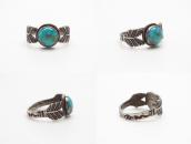 Atq Stamped Arrows Shape Shank Ring w/ Turquoise  c.1940～