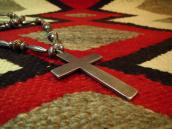 Vintage Handmade Beaded Necklace w/Heavy Silver Cross c.1950