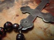 Antique Silver Bead Necklace w/【Bell】 Cross Fob  c.1940