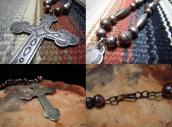 Antique Silver Bead Necklace w/【Bell】 Cross Fob  c.1940