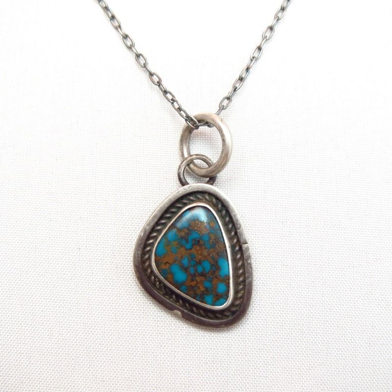 【Sunwest Silver】OLDPAWN Bisbee Turquoise Fob Necklace c.1975