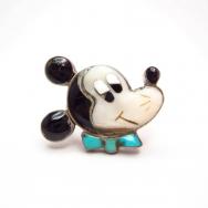Zuni Vintage Channel Inlay Mickey Face Ring  c.1960～