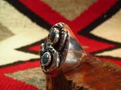 Vintage Zuni Snake Patched Ring w/Gem Grade Bisbee TQ c.1970