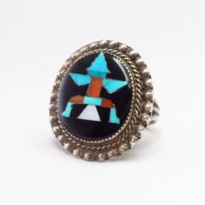 【John Gordon Leekity】Zuni Vtg Knifewing Inlay Ring  c.1940～