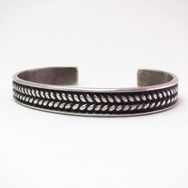 Vintage Navajo Rope Stamped Silver Cuff Bracelet c.1950