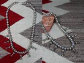 Vtg Navajo Stamped Bead w/Squash Blossom Necklace c.1960～