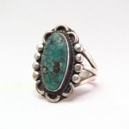 【Allen Pooyouma】 Hopi SpiderWeb Green Turquoise Ring  c.1950