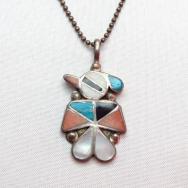 Vintage Zuni Inlay Thunderbird Fob Necklace  c.1970