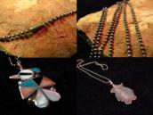 Vintage Zuni Inlay Thunderbird Fob Necklace  c.1970
