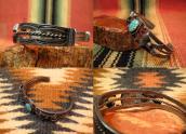 【UITA22】 Antique Bow Patched Cuff Bracelet w/Gem #8TQ c.1940