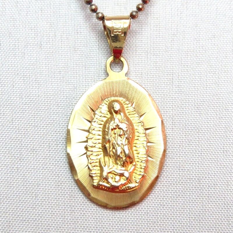 Vintage 14K Gold Our Lady of Gudalupe Fob Necklace