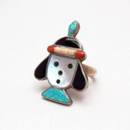 Zuni Vintage Channel Inlay Snoopy? Face Silver Ring  c.1960～