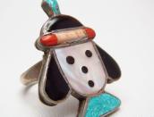 Zuni Vintage Channel Inlay Snoopy? Face Silver Ring  c.1960～