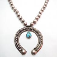 Antique  Bench Made Silver Bead Necklace  w/Big Naja