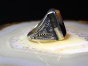 Vintage Navajo Silver Men's Ring w/Sq. PetrifiedWood c.1945～
