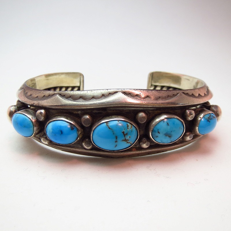 Vintage Cuff with Five Lone Mount Turquoise c.1950